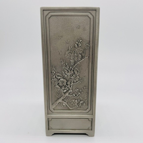 Rare Royal Selangor Pewter Four Seasons Pencil Pen Caddy Holder Vase Embossed 5" - Picture 3 of 9